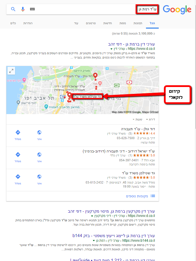 קידום לוקאלי לעורכי דין - Local 3-Pack