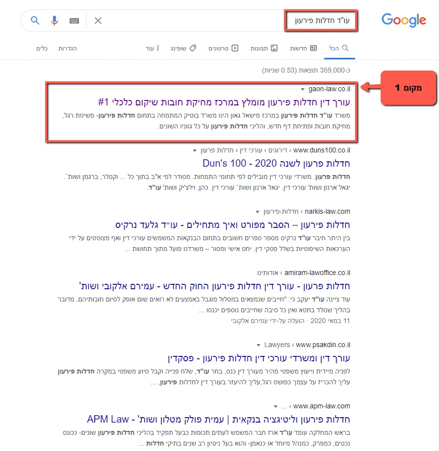קידום אתרים לעורך דין חדלות פירעון - מקום 1 בגוגל