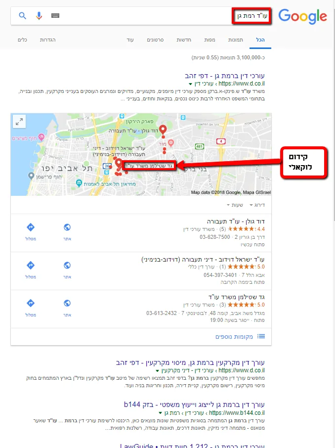 קידום אתרים לוקאלי לעורכי דין - Google Local 3-Pack