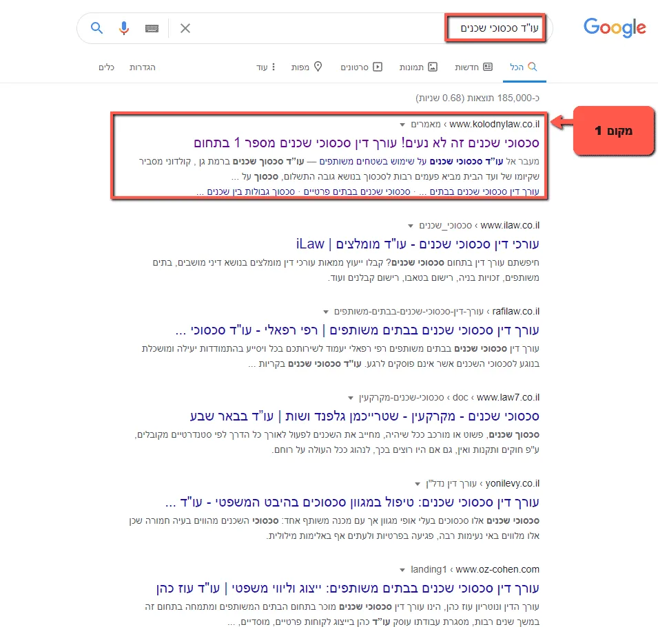 קידום אתר עורך דין סכסוכי שכנים - מקום ראשון בגוגל